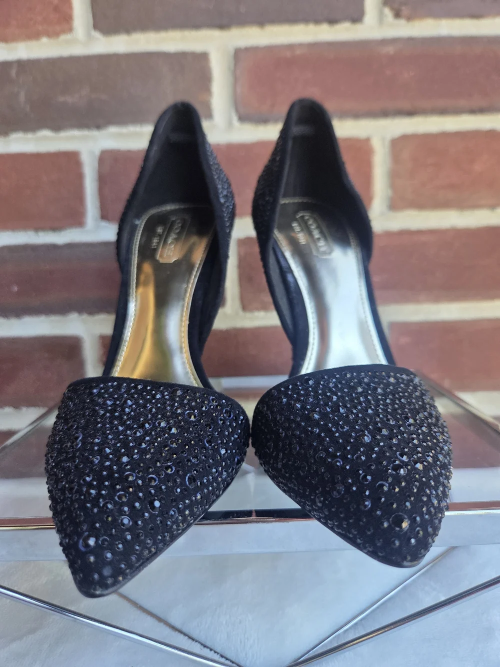 Coach Black Rhinestone Crystal D’Orsay Pointed Toe Stiletto Heels Size 5